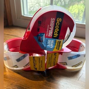 THREE rolls of Heavy Duty Shipping Tape with Dispenser - Red